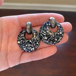Vintage White and Black Speckled Dangle Earrings